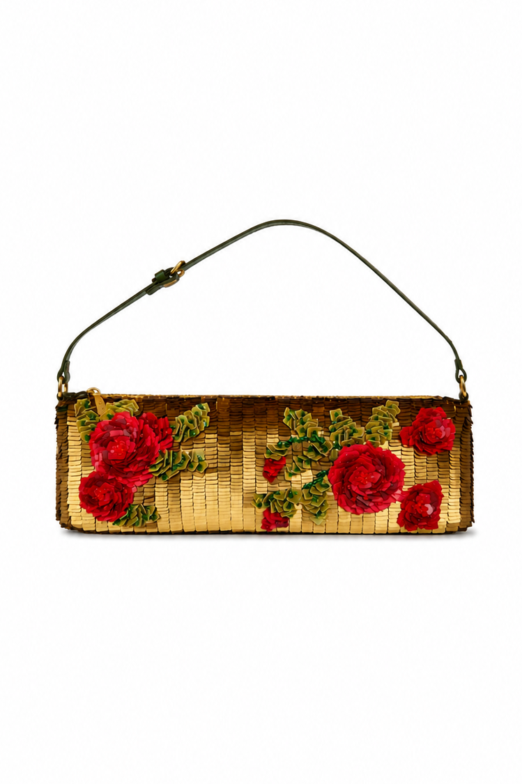 Valentino gold sequin baguette bag