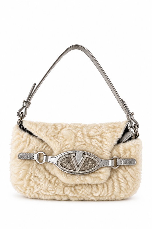 Valentino astrakhan crystal metallic leather bag