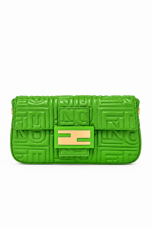 Fendi green baguette clutch bag
