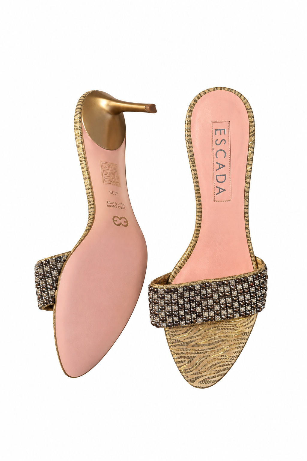 Escada crystal embellished gold heels size 36.5