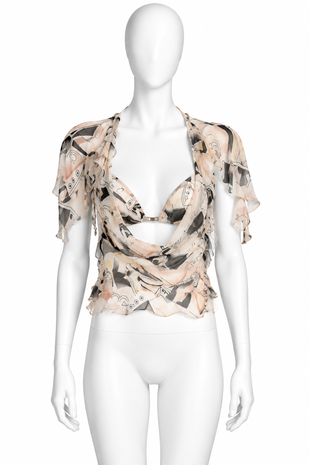Fendi silk chiffon ruffled top with matching bra