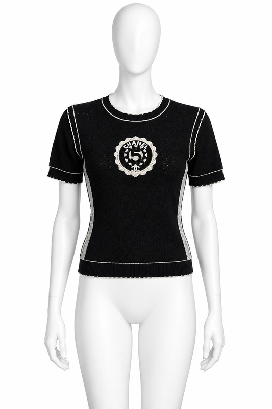 Chanel Cruise 2023 beaded logo knit top