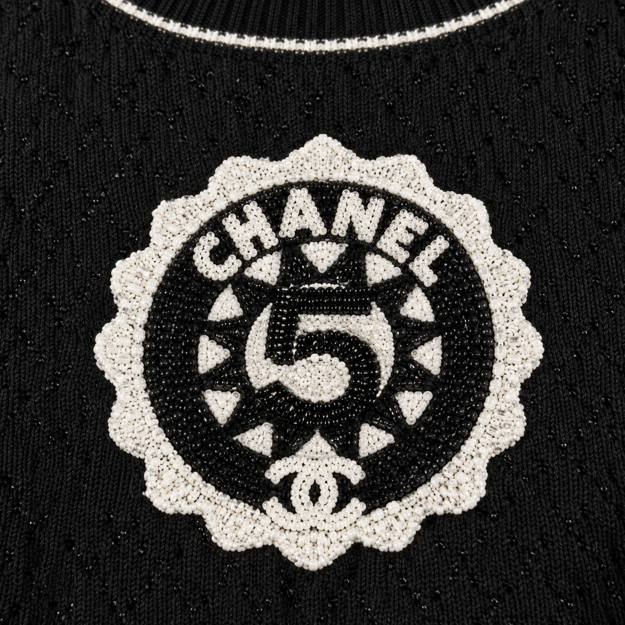 Chanel Cruise 2023 beaded logo knit top