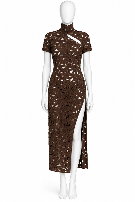 Jean Paul Gaultier lace cheongsam maxi dress