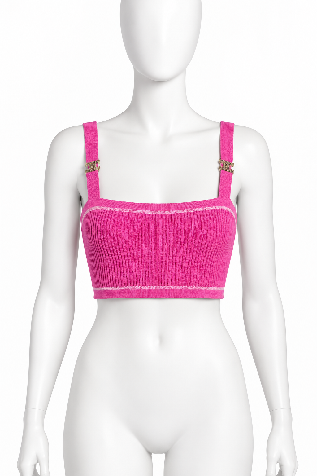 Chanel pink logo cropped knit top