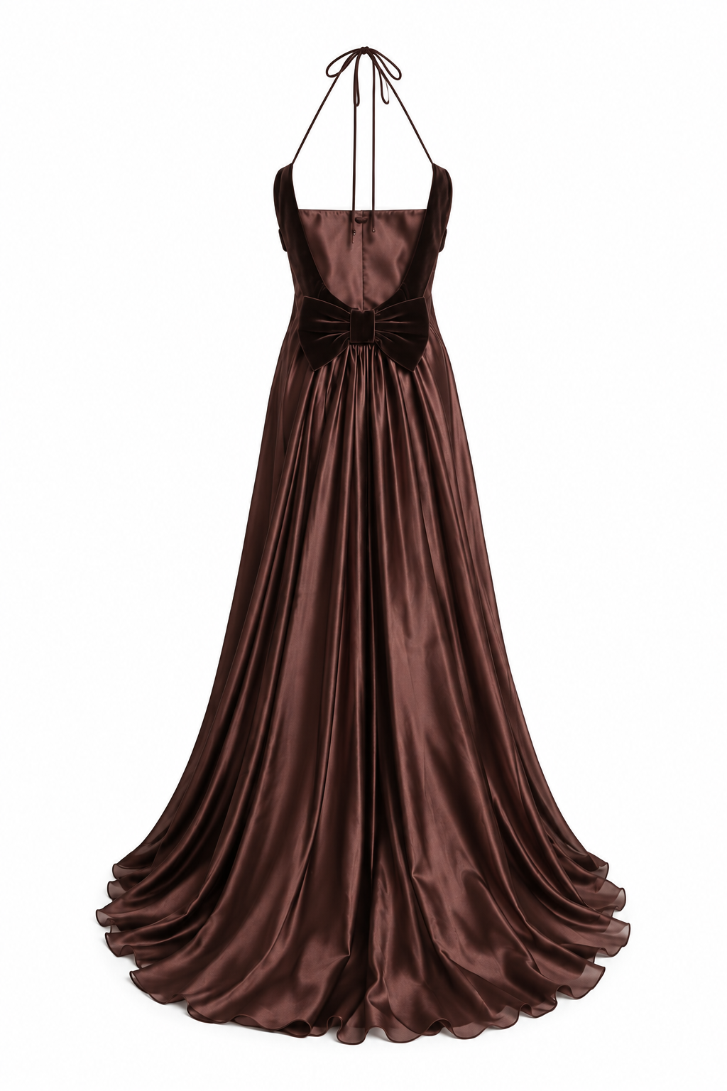 Valentino brown ribbon satin silk maxi dress