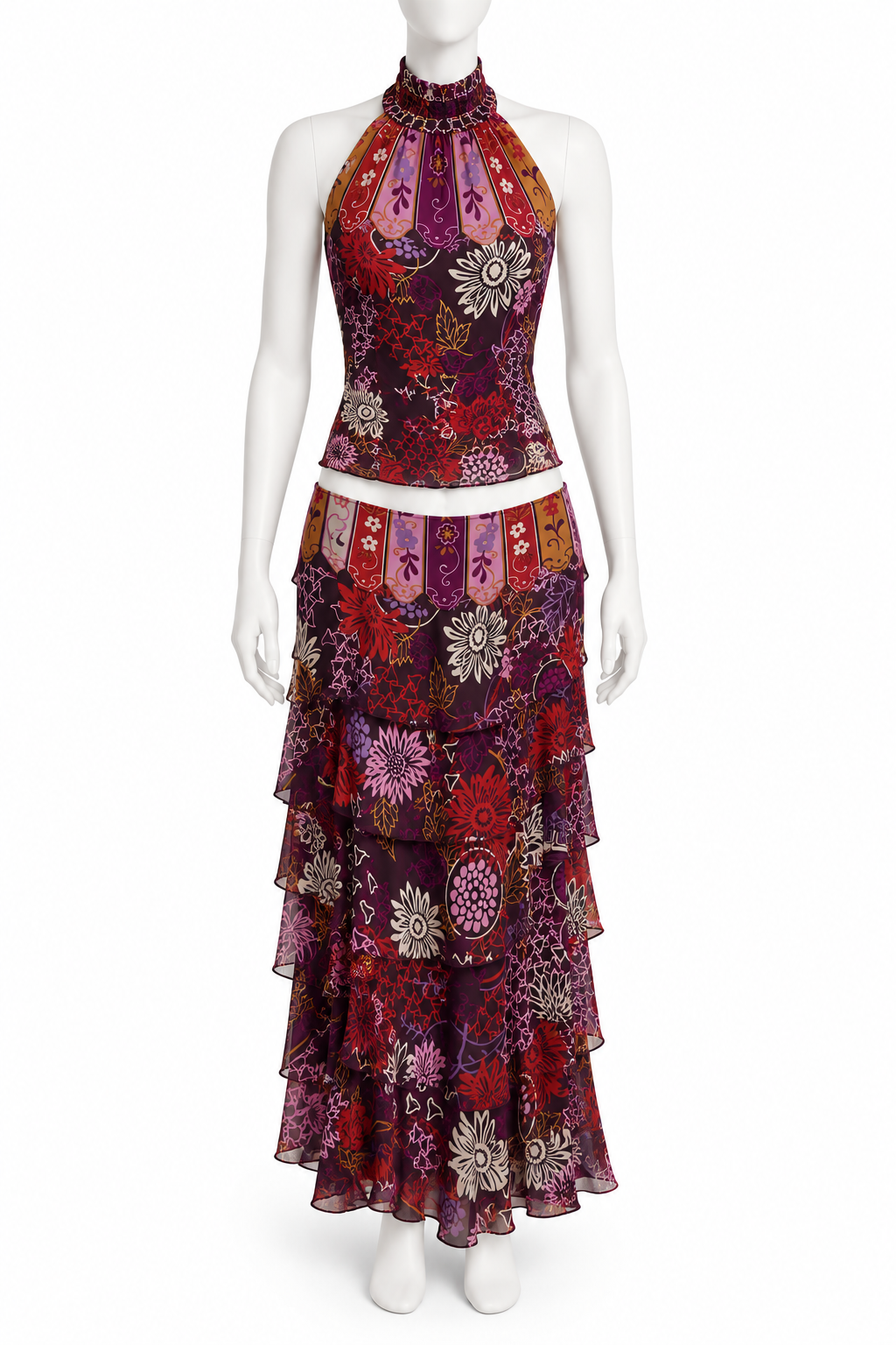 Valentino 2006 floral ruffled silk set