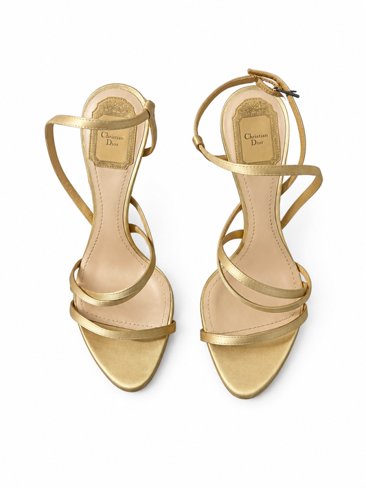 Dior gold leather strappy sandals size 37.5