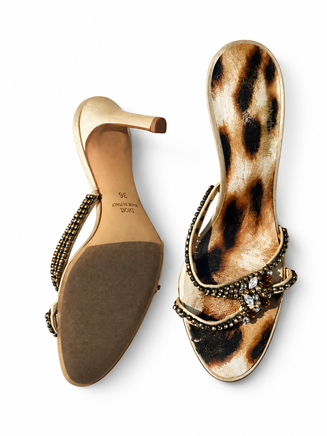 Roberto Cavalli leopard print beaded sandals size 38