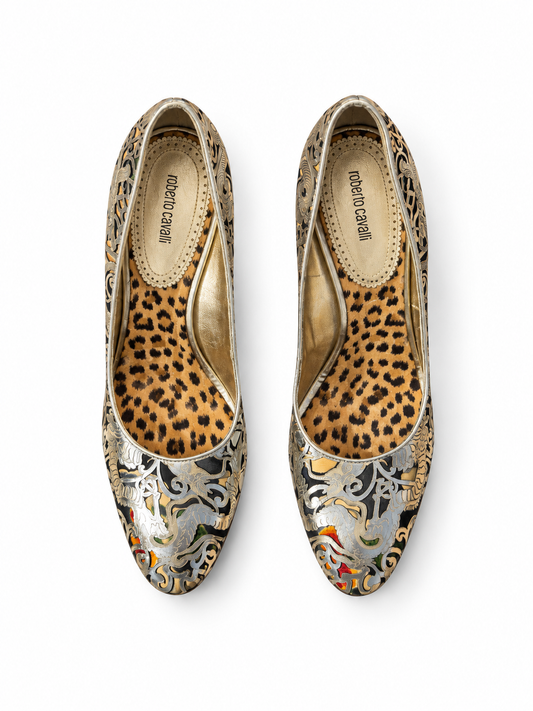 Roberto Cavalli metallic cut-out pumps size 40.5