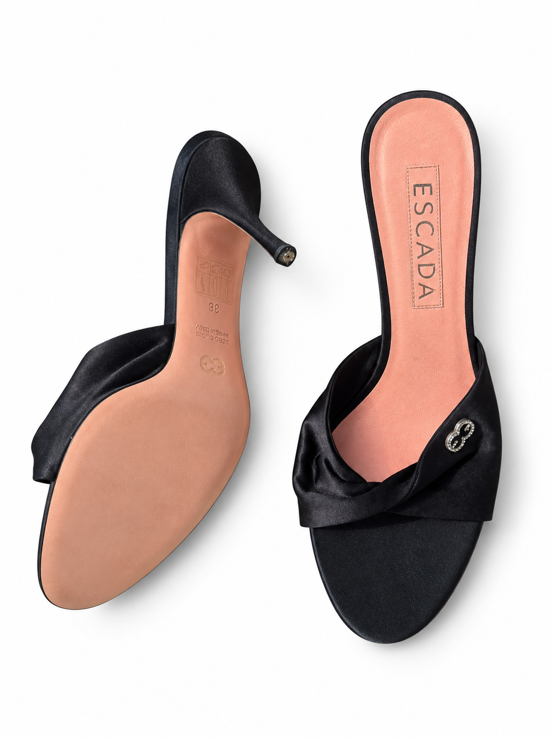 Escada black silk crystal mules size 36