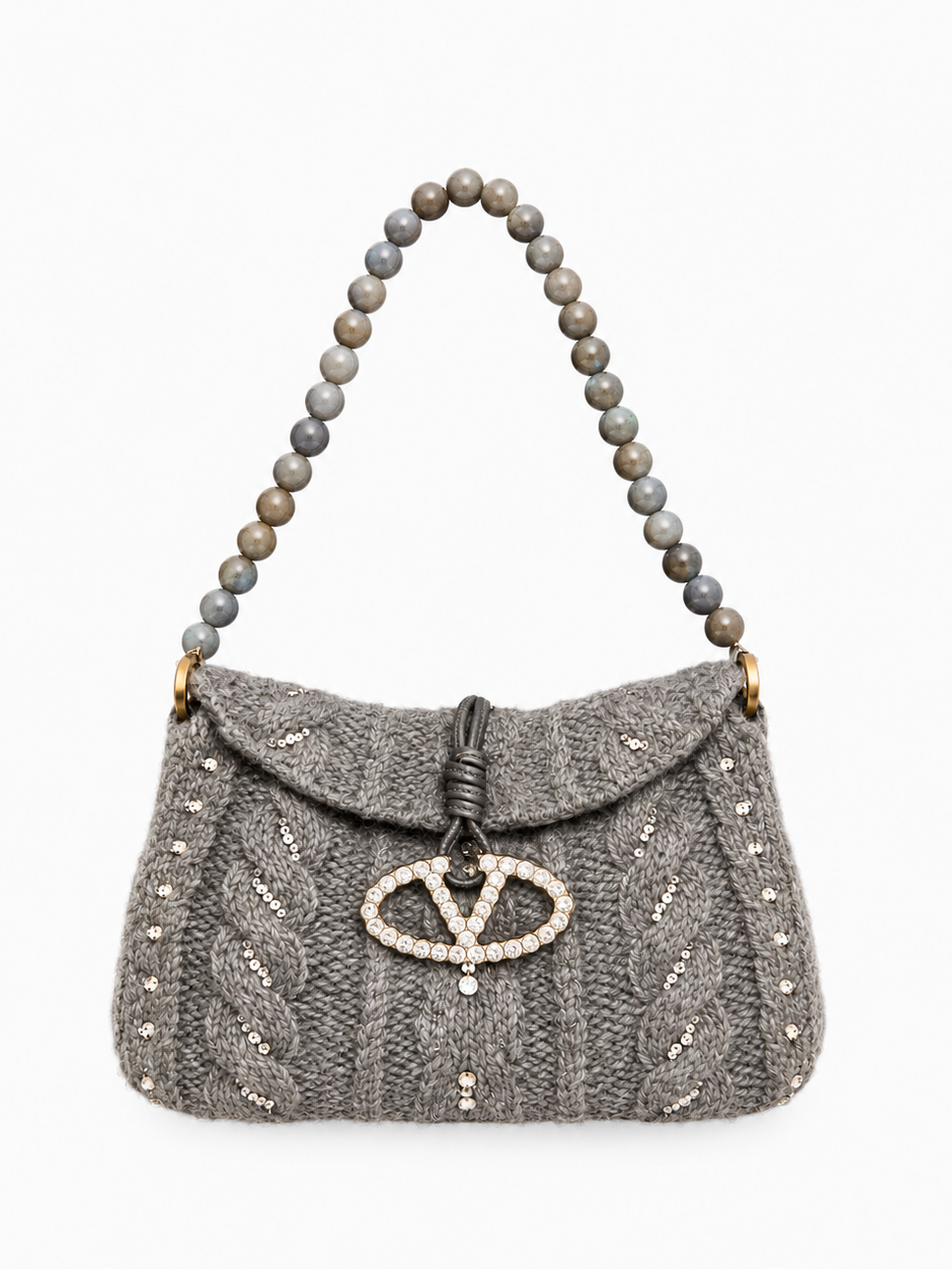 Valentino crystal logo wool knit bag