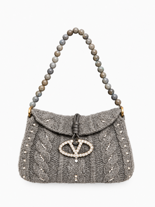 Valentino crystal logo wool knit bag