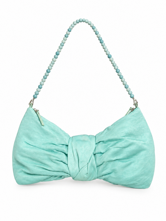 Valentino turquoise bow beaded handle bag