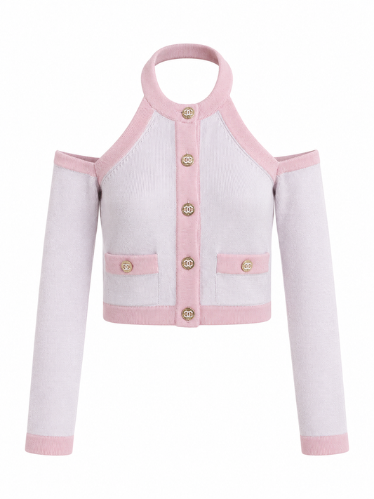 Chanel spring 2023 pink knit halter top with sleeves