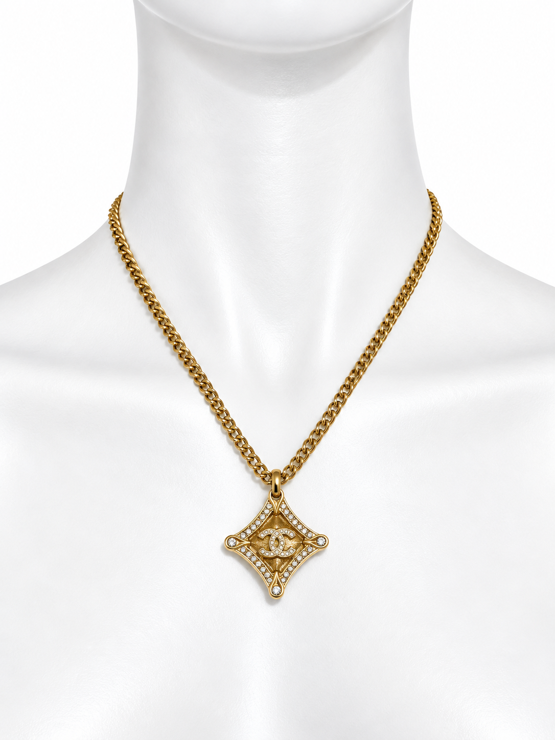 Chanel CC crystal diamond pendant necklace