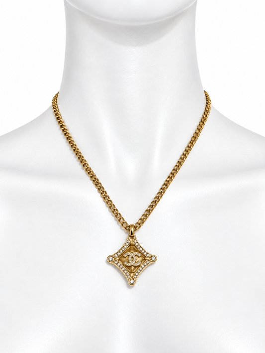 Chanel CC crystal diamond pendant necklace