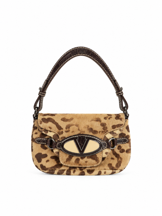 Valentino cheetah pony hair crocodile embossed leather mini bag