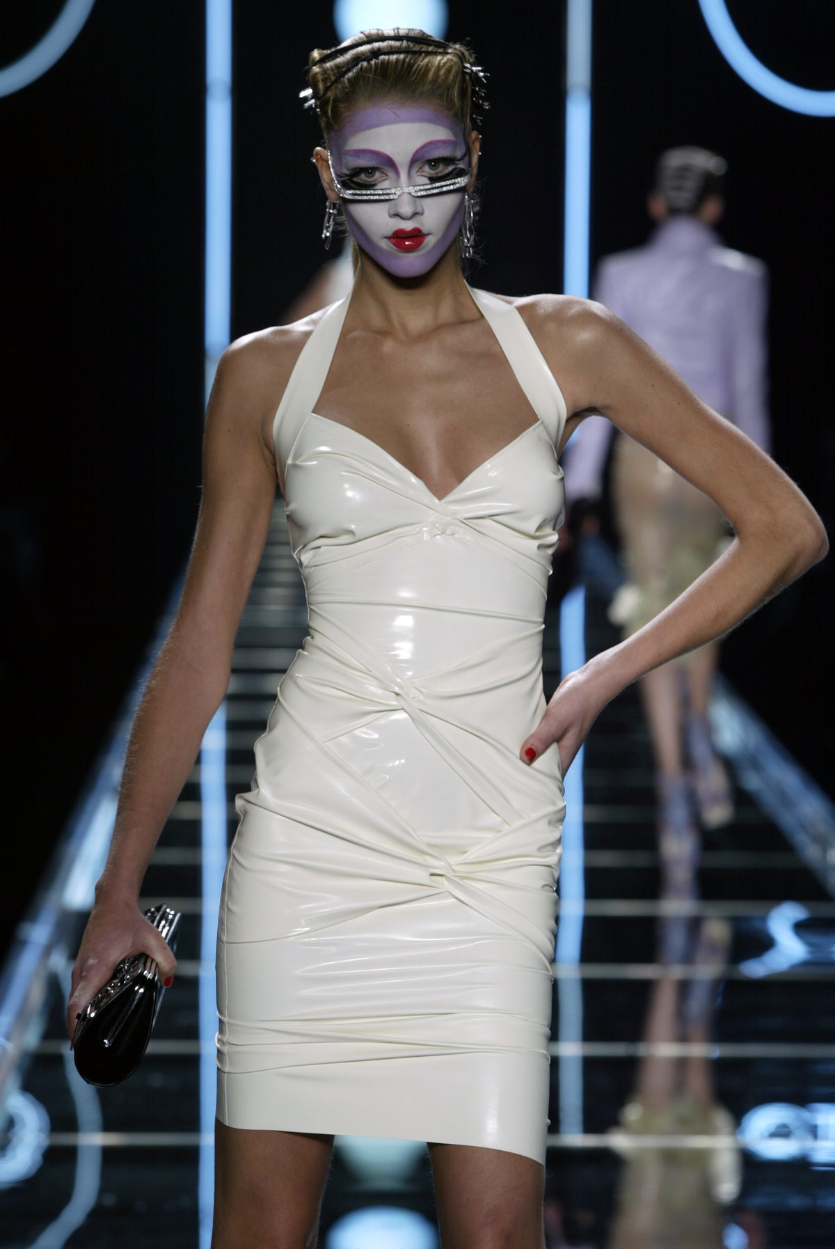 Dior fall 2003 ad campaign runway silk halter bow midi dress