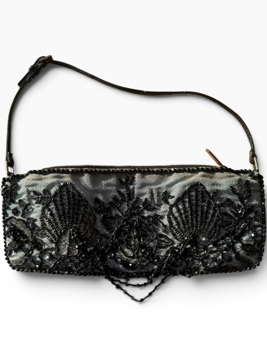 Valentino black beaded lace shoulder bag