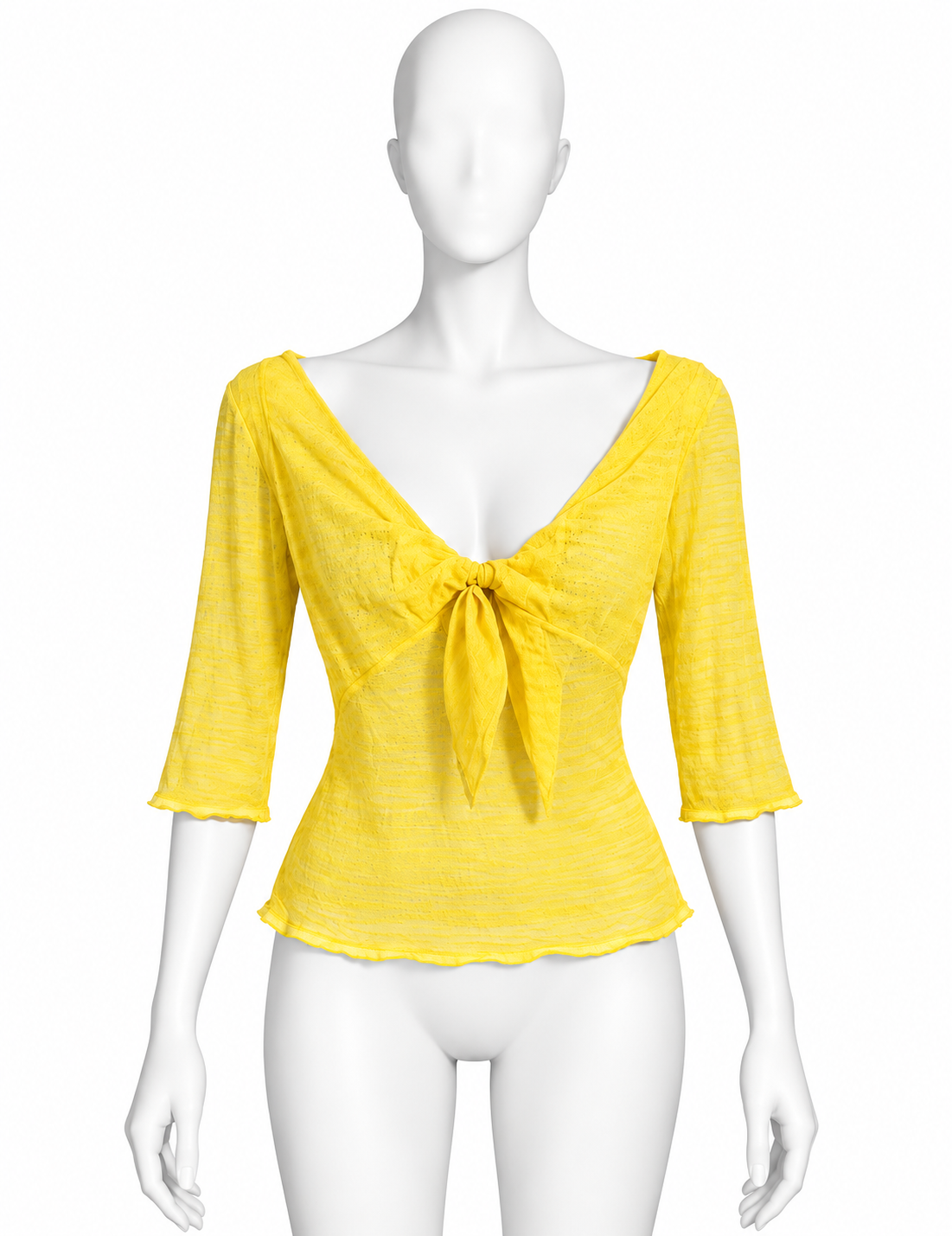 Cavalli yellow mesh tie-front top