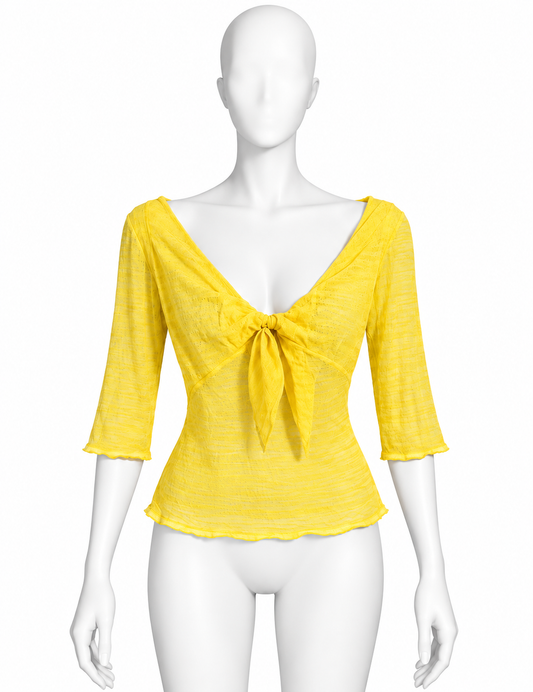 Cavalli yellow mesh tie-front top