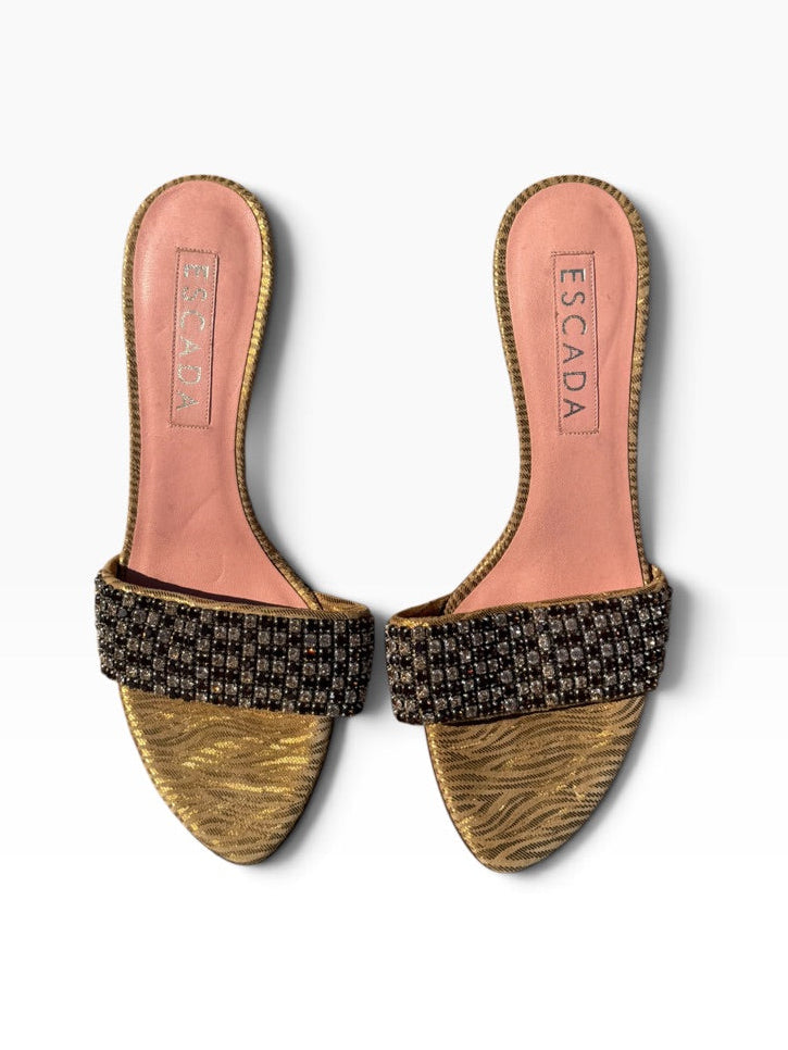 Escada crystal embellished gold heels size 36.5