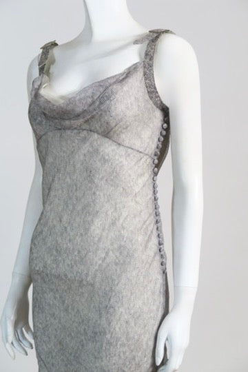 Dior 2001 grey chiffon silk dress buckle straps