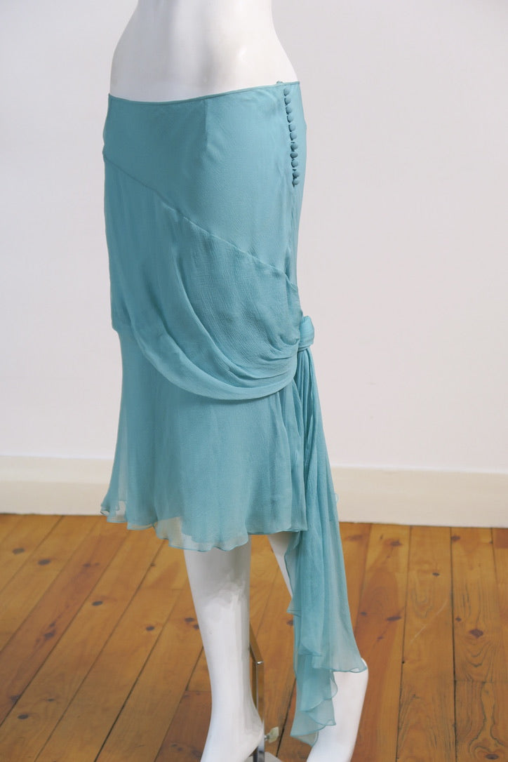 Dior 2005 turquoise chiffon silk skirt buttons