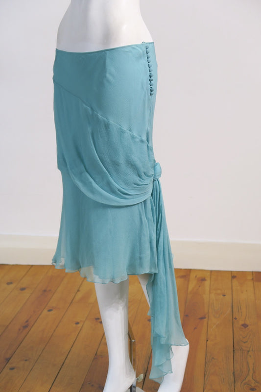 Dior 2005 turquoise chiffon silk skirt buttons