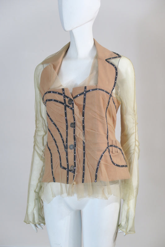 Dior 2006 tulle trompe loeil jacket nude