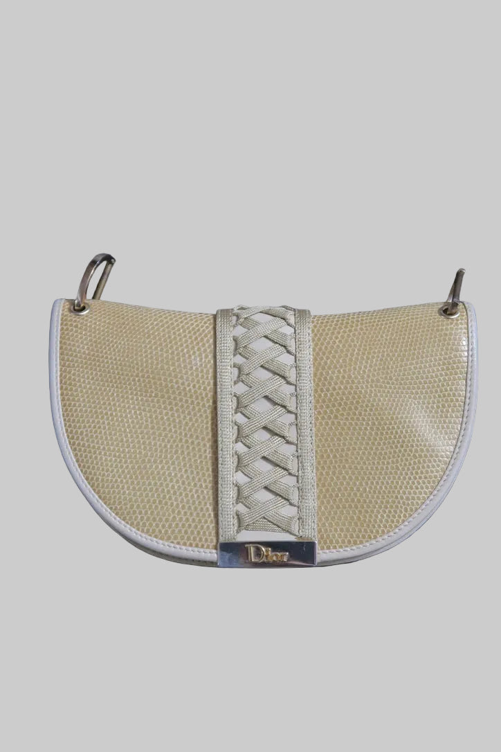 Dior beige lizard leather mini bag lace up