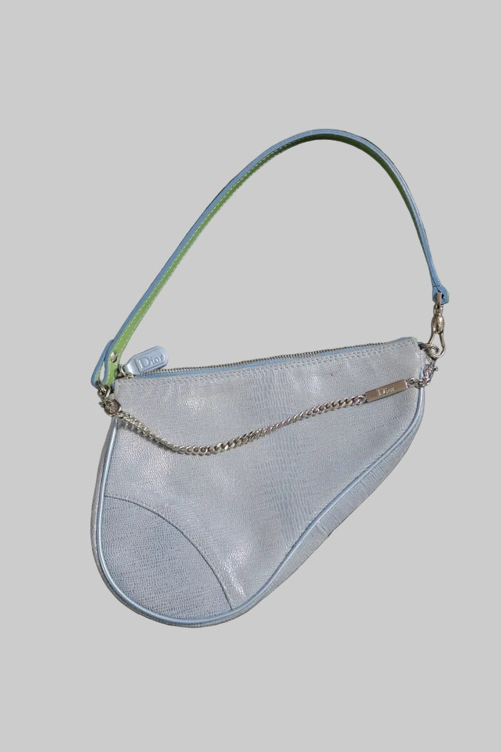 Dior mini saddle bag light blue lizard leather chain