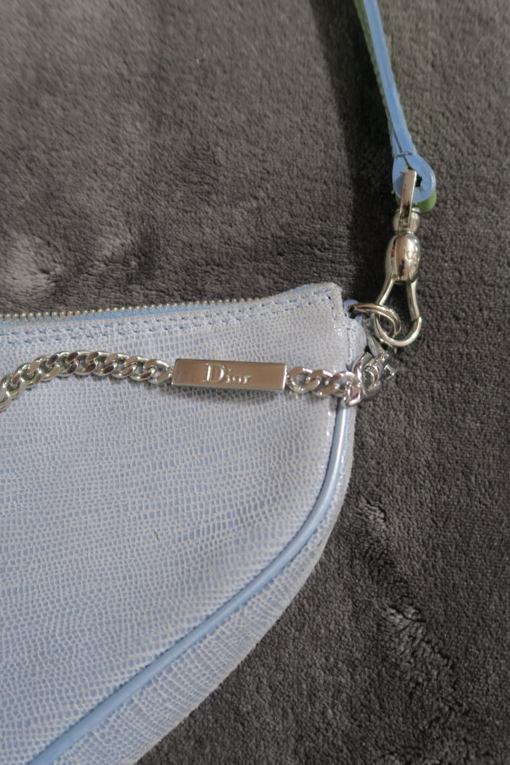 Dior saddle bag patent leather baby blue silver