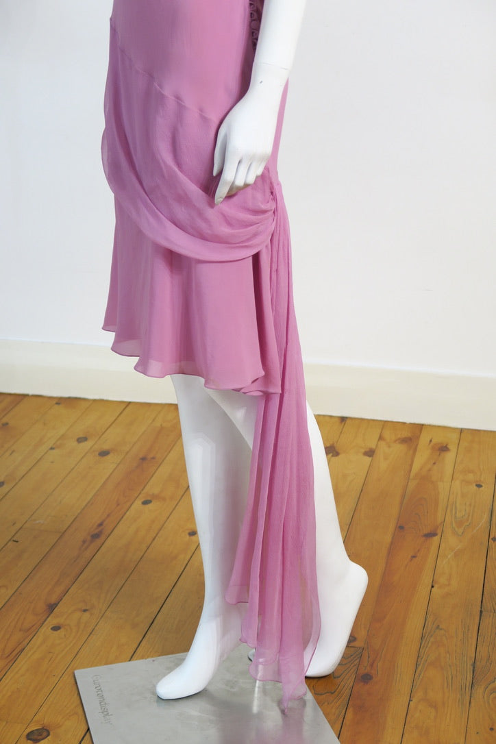 Dior vintage dress silk covered buttons pink