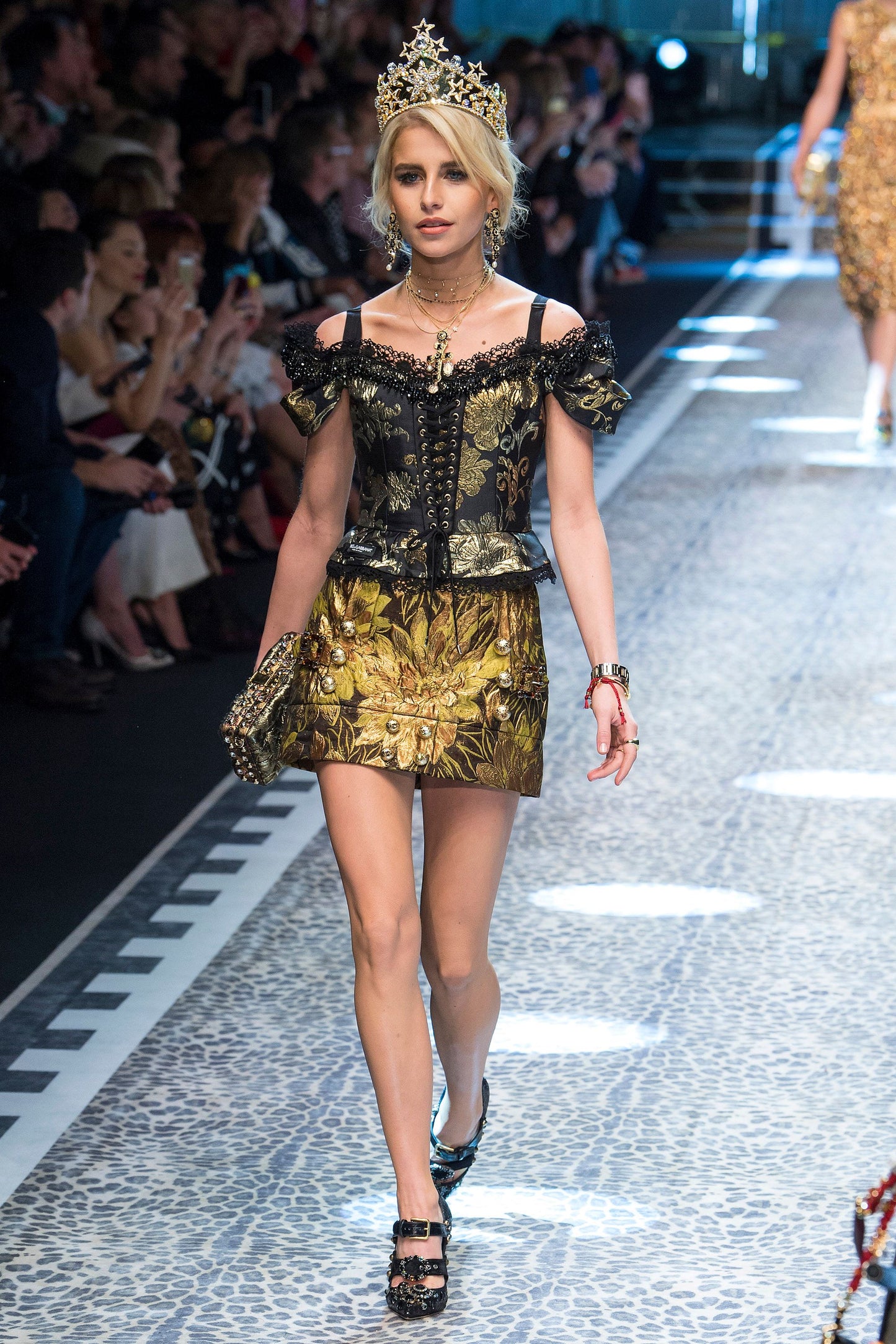 Dolce Gabbana gold jacquard corset top