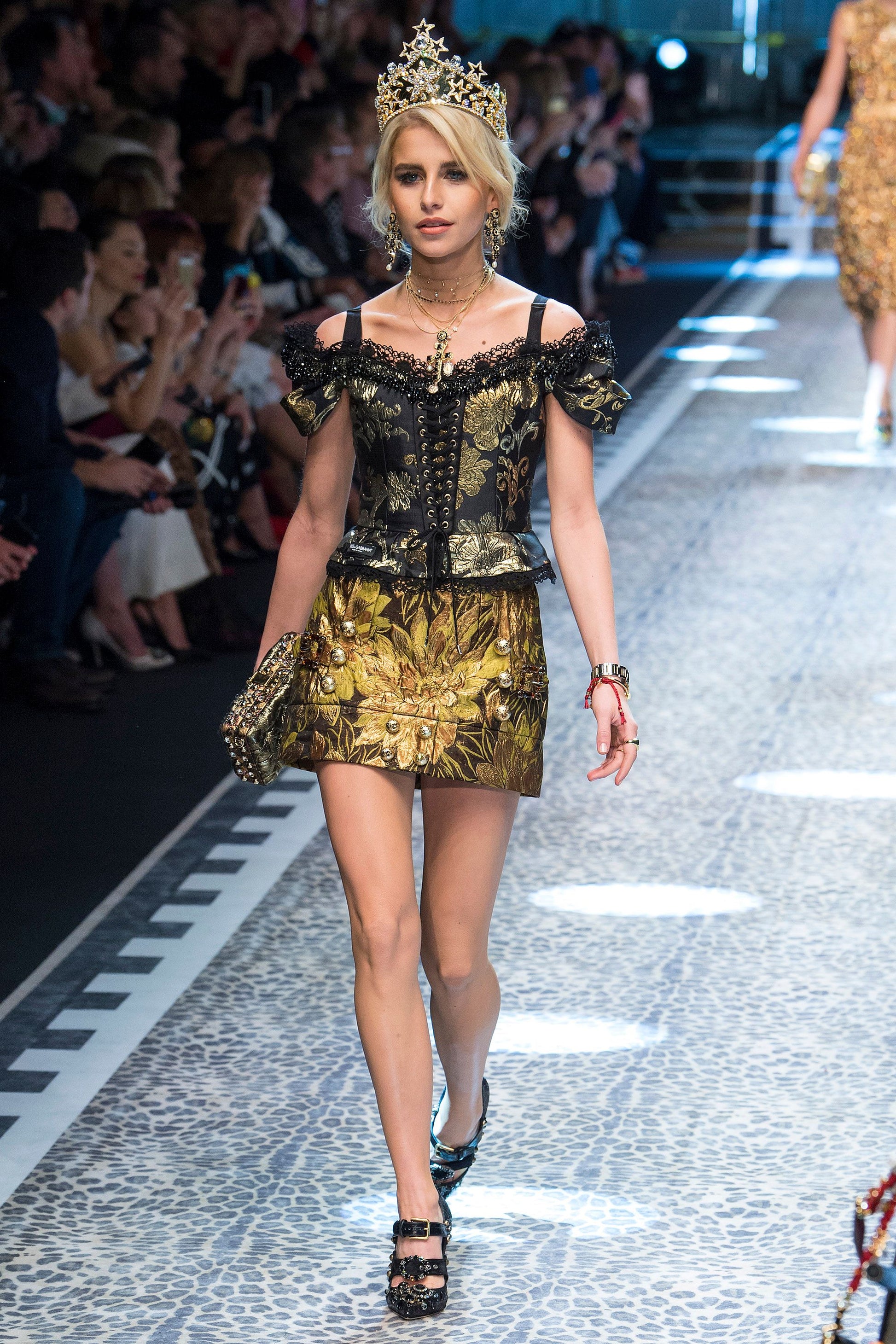 Dolce Gabbana gold jacquard corset top