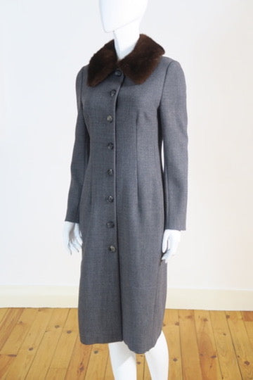Dolce Gabbana wool coat fur collar grey vintage Paris