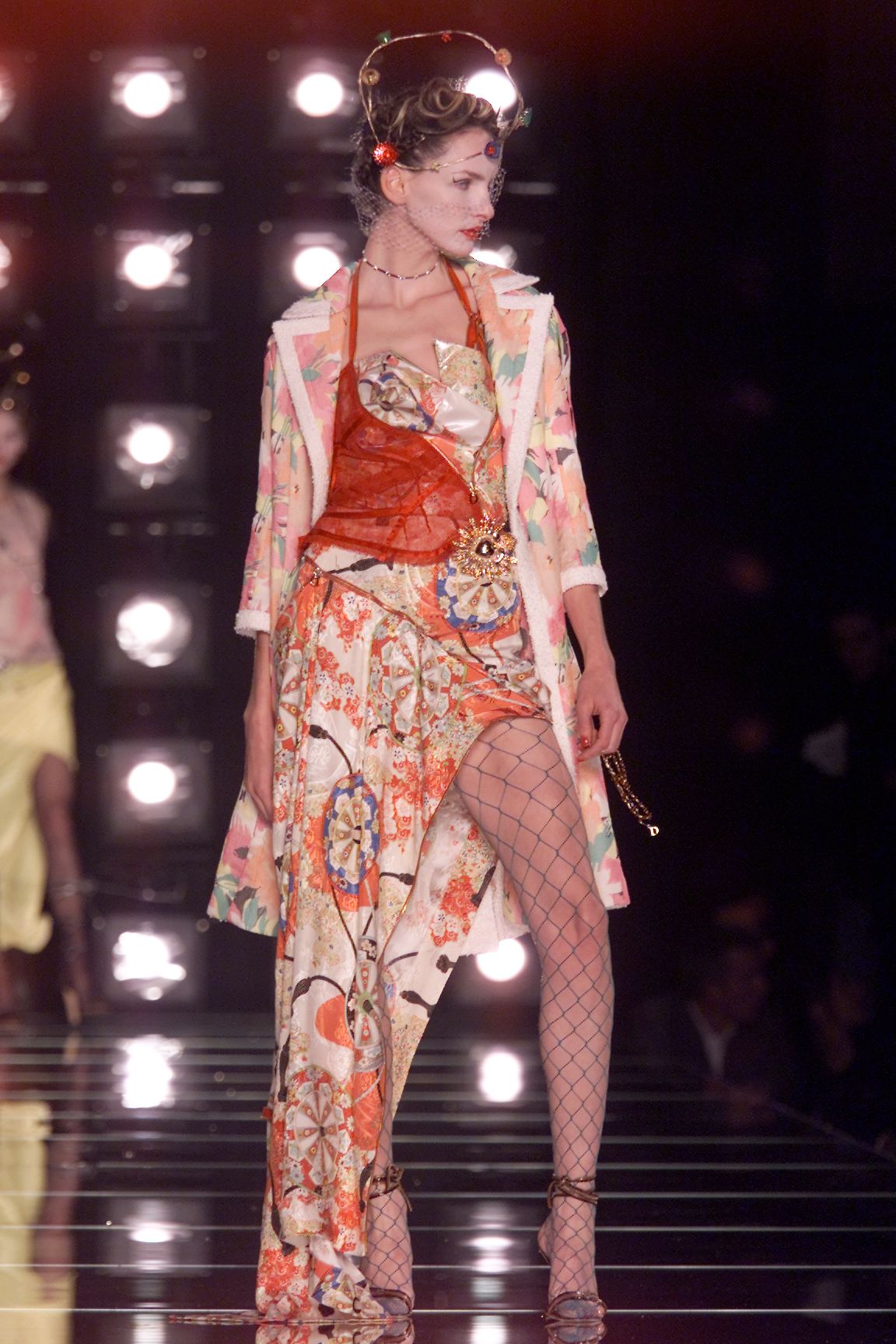 Dior spring 2001 asymmetrical zipper printed runway campaign dress