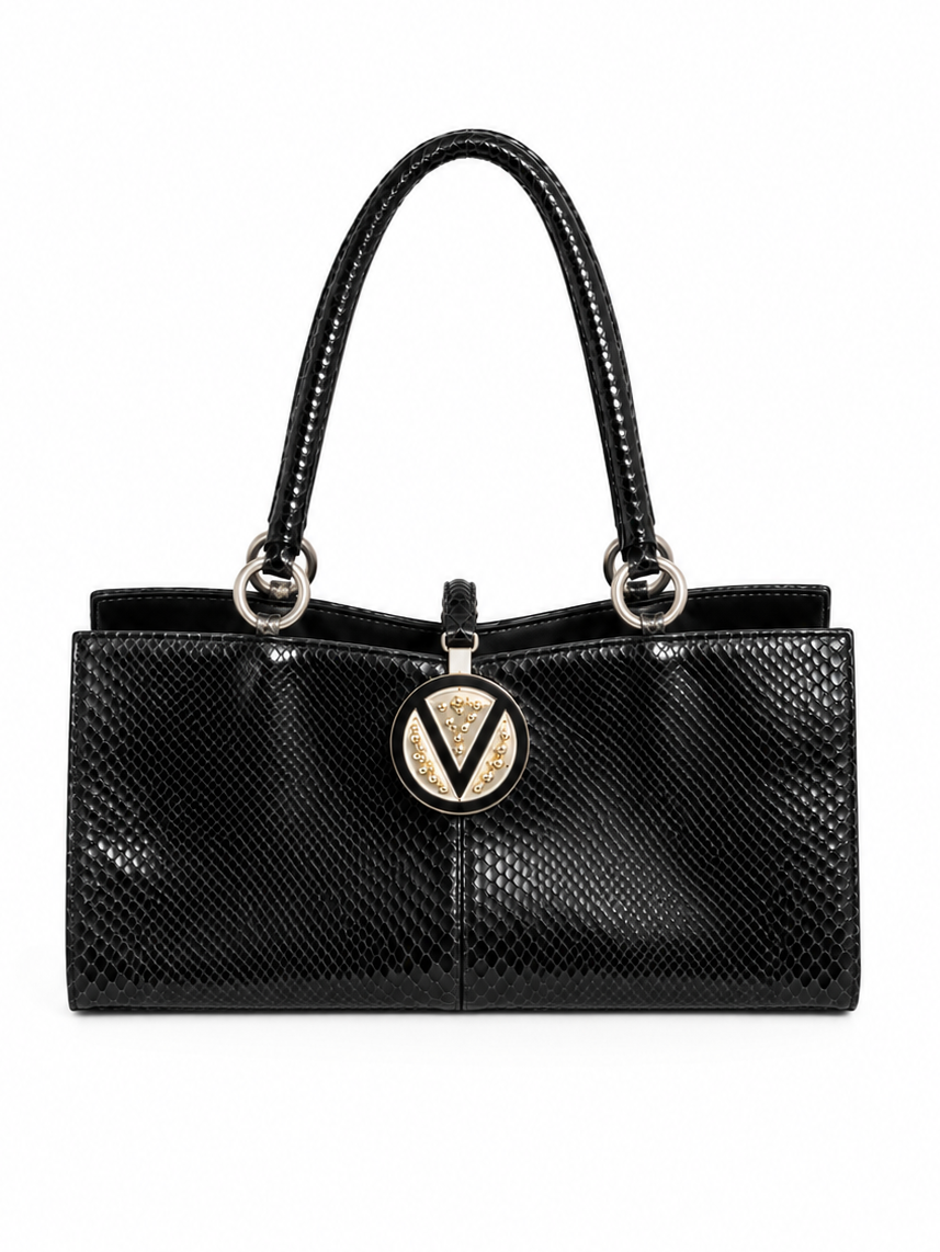 Valentino black python bag crystal logo