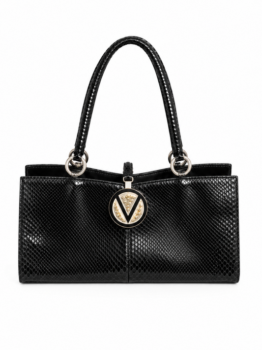 Valentino black python bag crystal logo