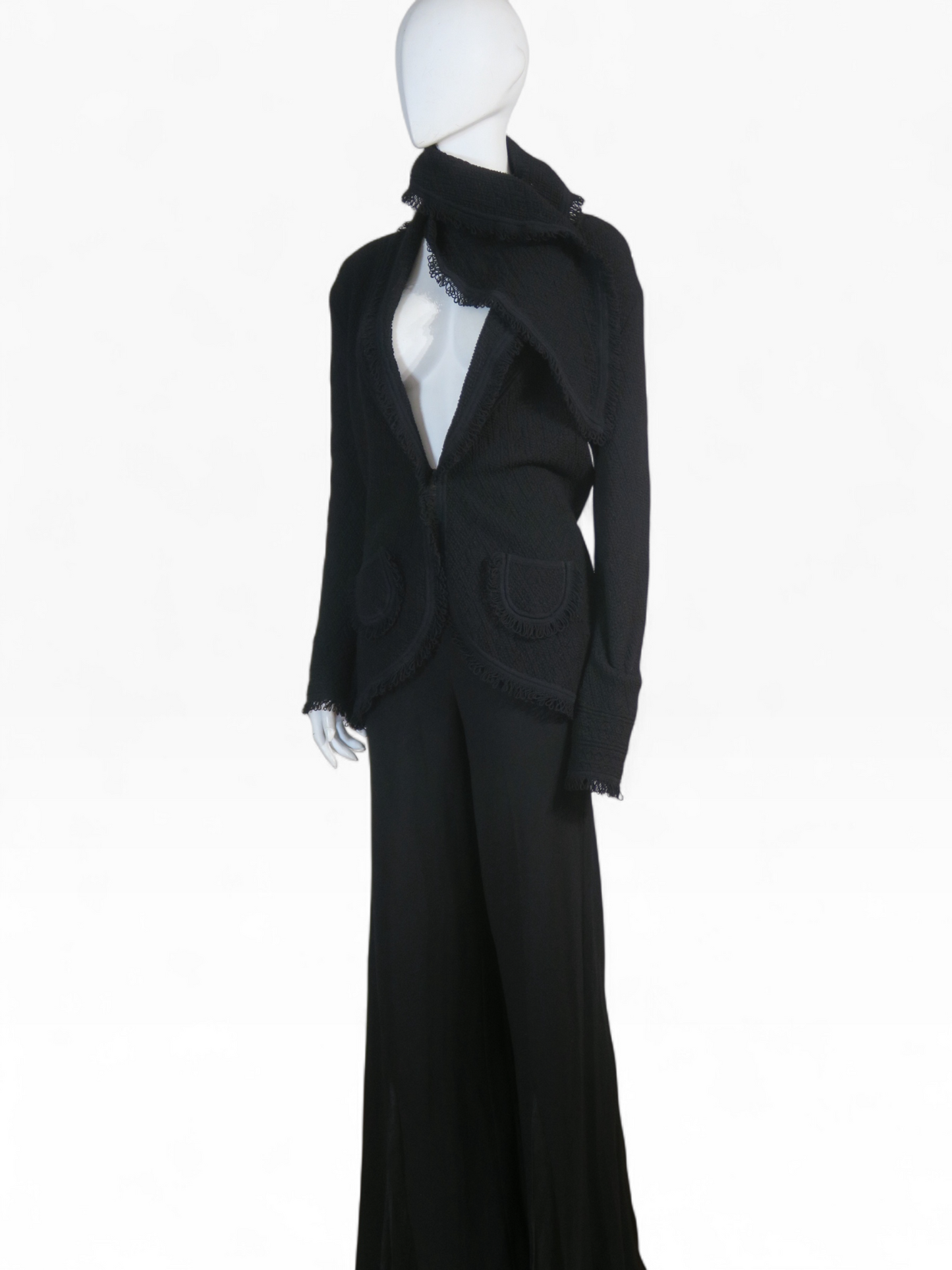Galliano 1999 black scarf jacket pants set
