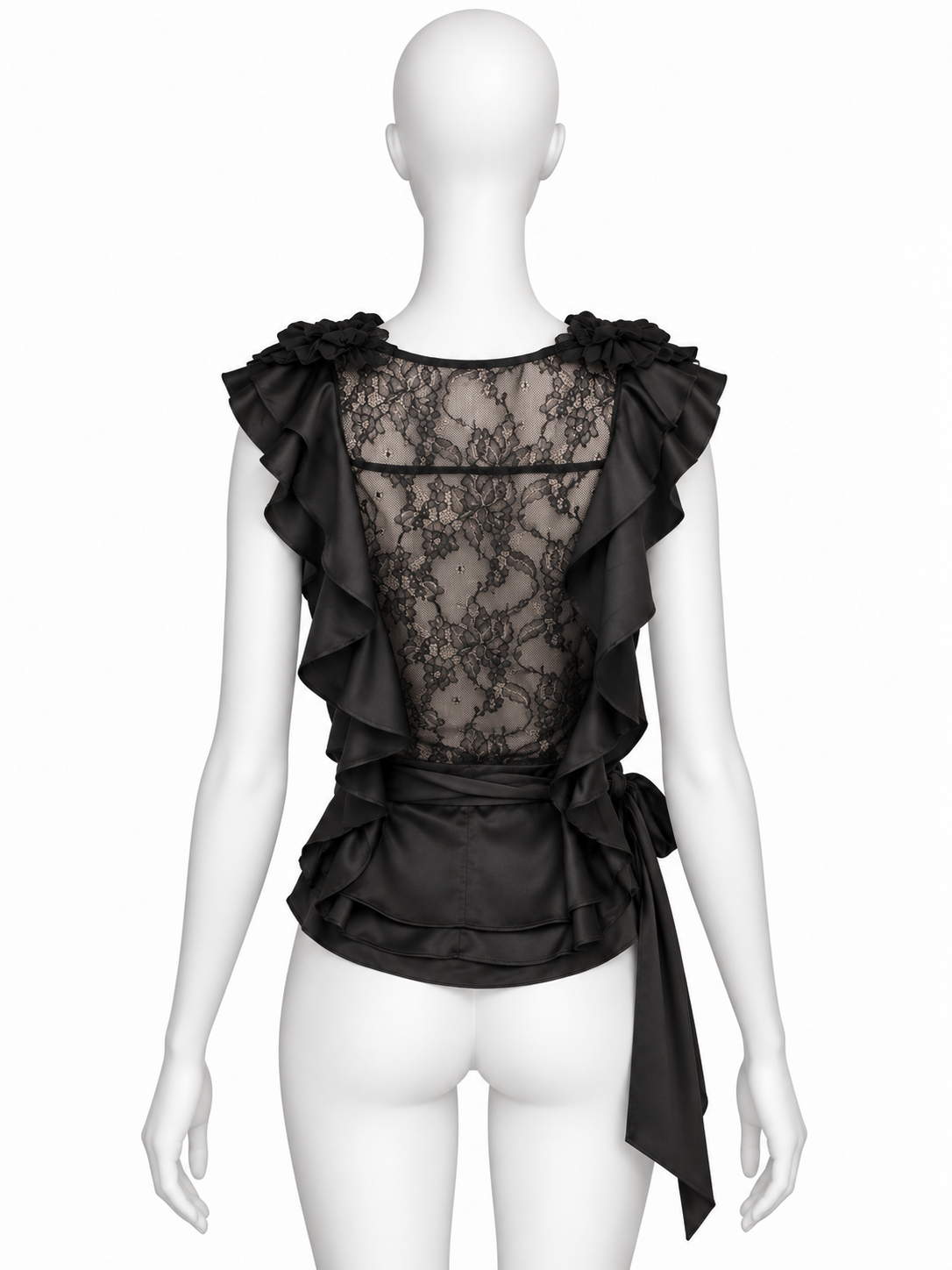 Chloé black satin floral appliqué top