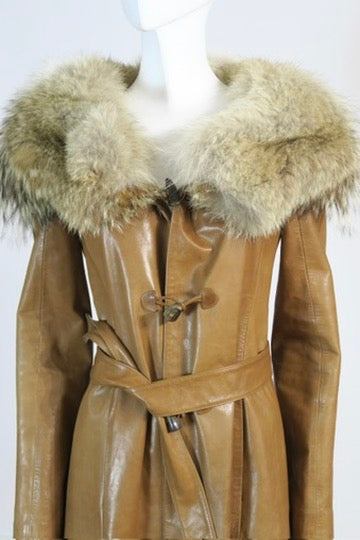 Fendi 2010 leather coat caramel belt