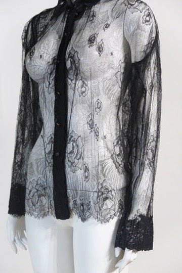 Galliano Dior sheer shirt black fitted Paris