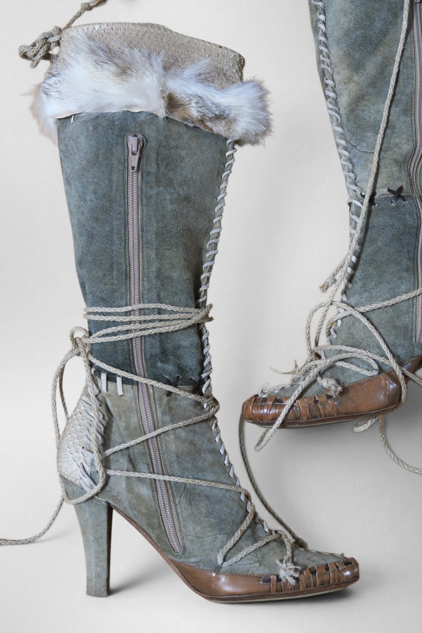 Galliano python lace up boots
