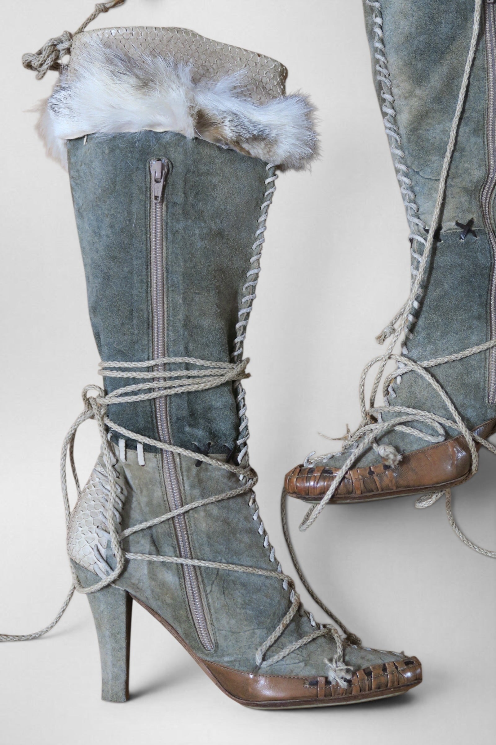 Galliano python lace up boots