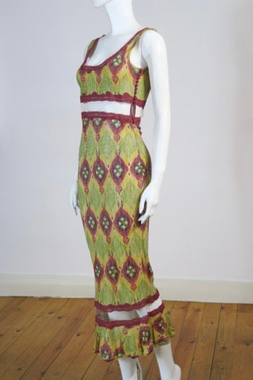 Galliano sheer maxi dress cut out waist