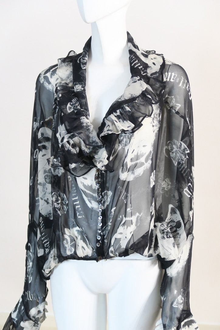 Galliano silk blouse black white