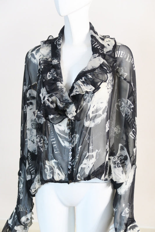 Galliano silk blouse black white